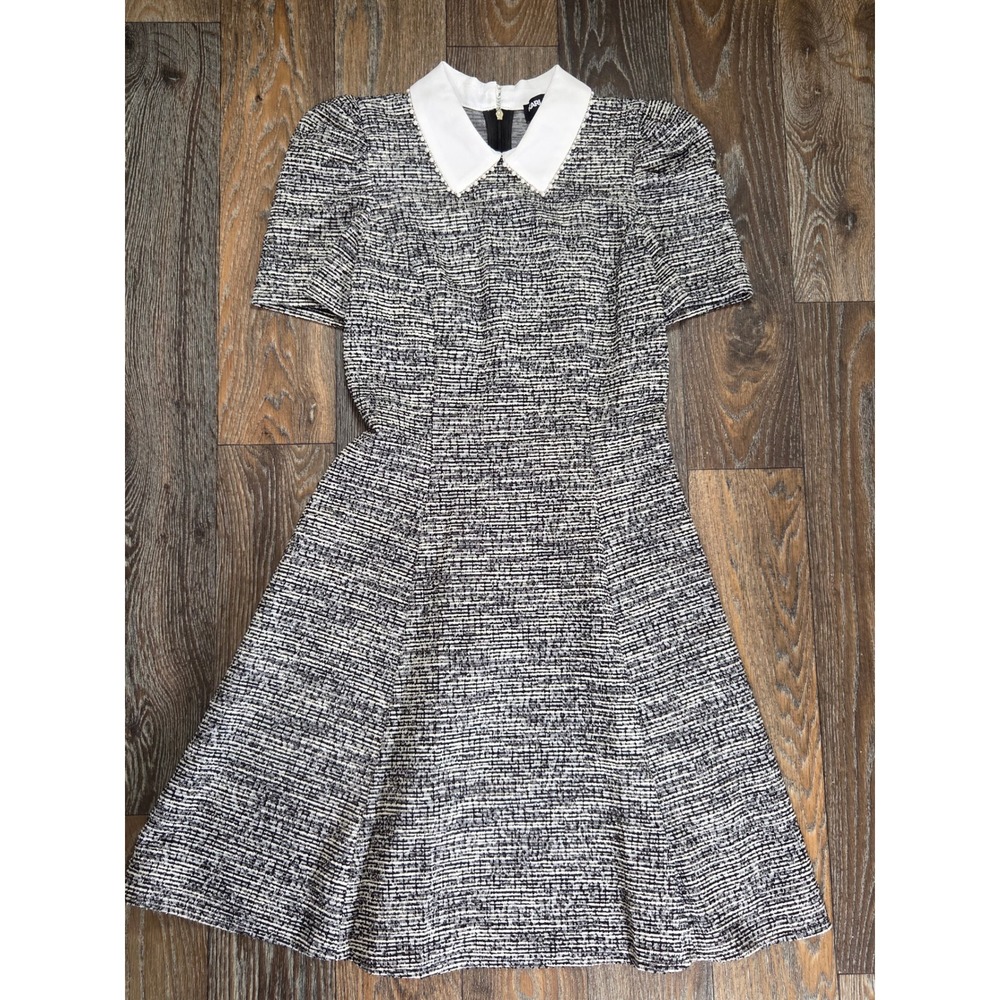 Karl Lagerfeld Black and White Tweed Mini Dress with White Collar